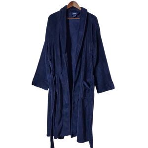IZOD Terry Velour Robe One Size Black Cotton Belted Shawl Collar Bathrobe Mens
